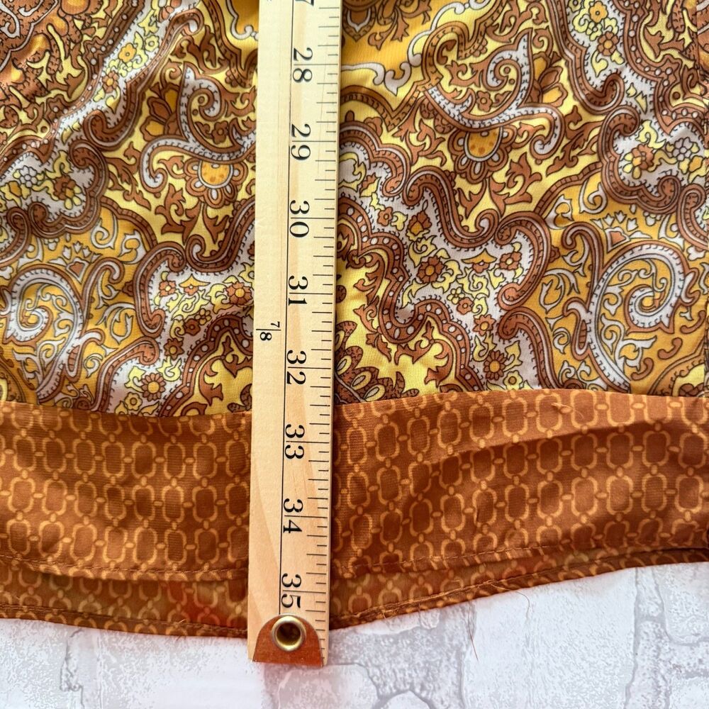 NY&Co Brown Damask Belted Dress Retro Style 3/4 Sleeves V-Neck Chic Sz S - Picture 7 of 12